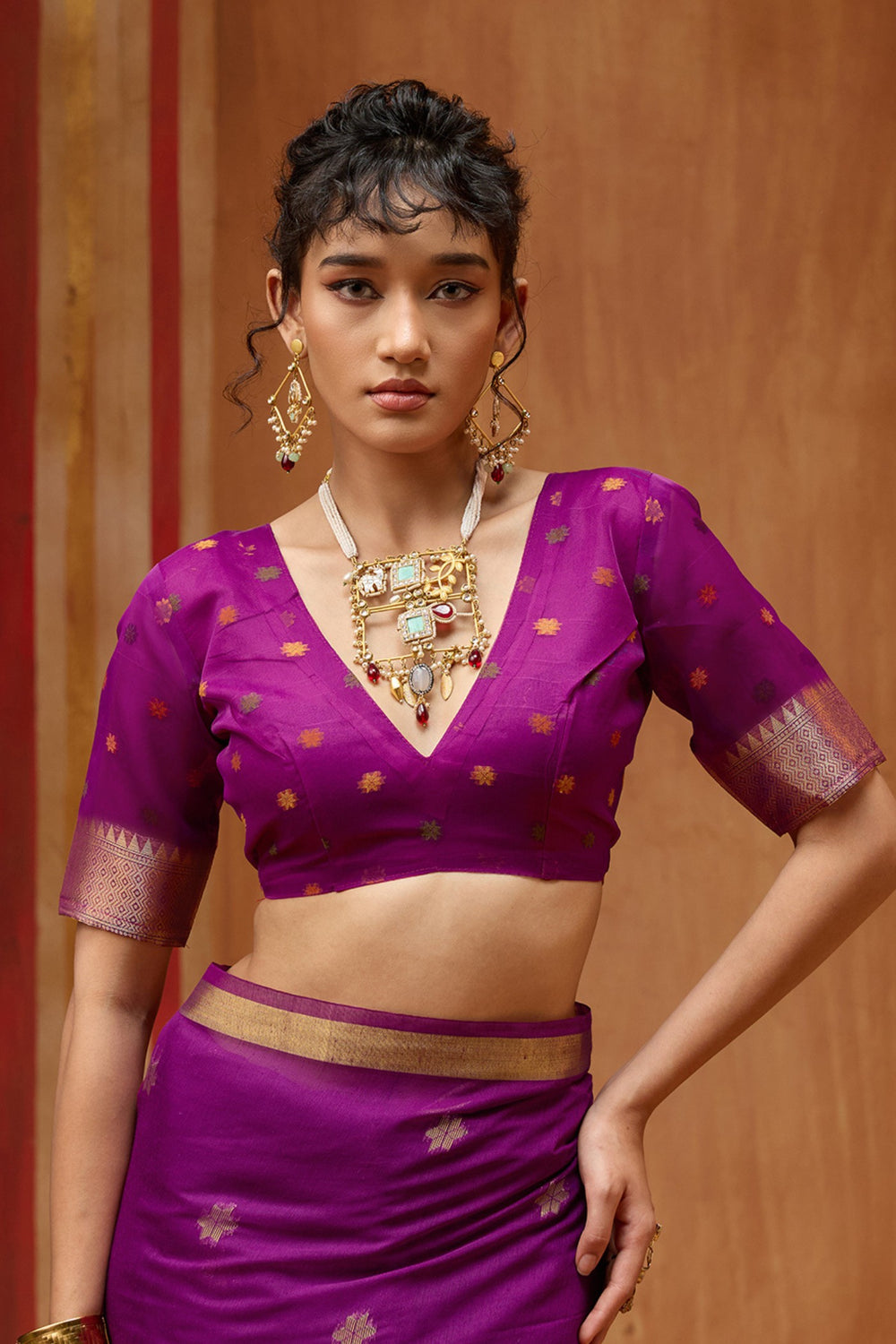 Purple Pure Soft Moonga Cotton Handloom Saree 