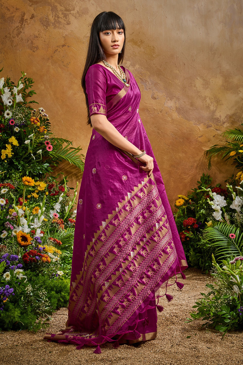 Purple Pure Soft Tussar Handloom Silk Saree 