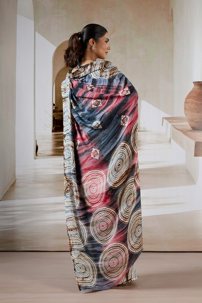 Brown Modal Satin Hand Prism Print Saree 
