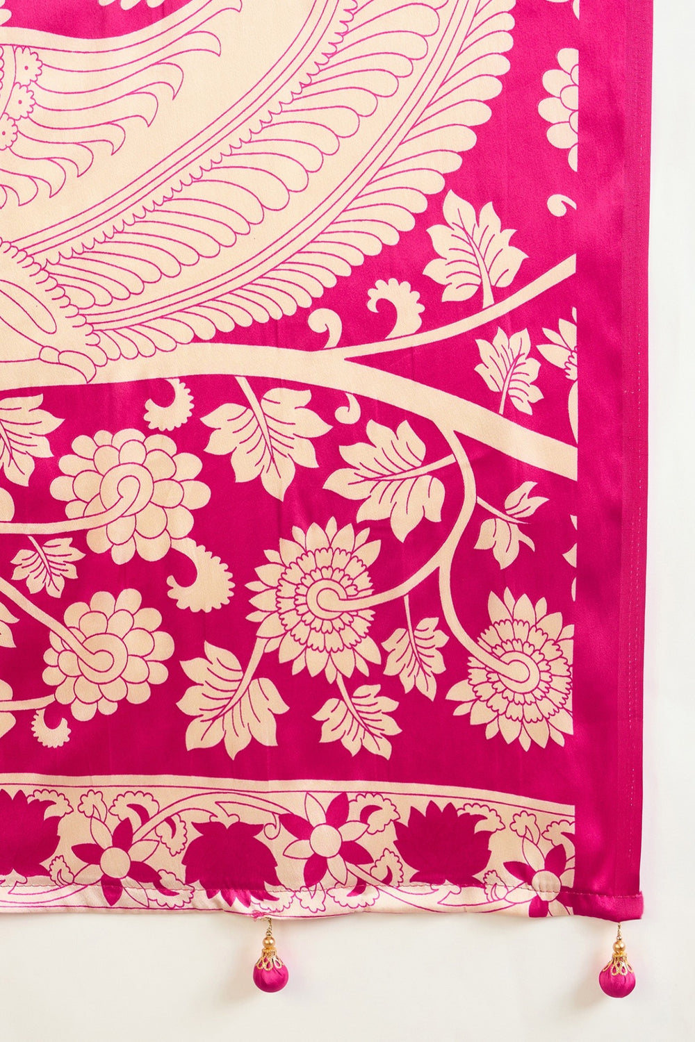 Pink Kalamkari Printed Satin Silk Saree 