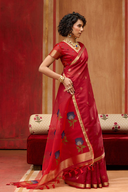 Red Pure Soft Moonga Cotton Handloom Saree