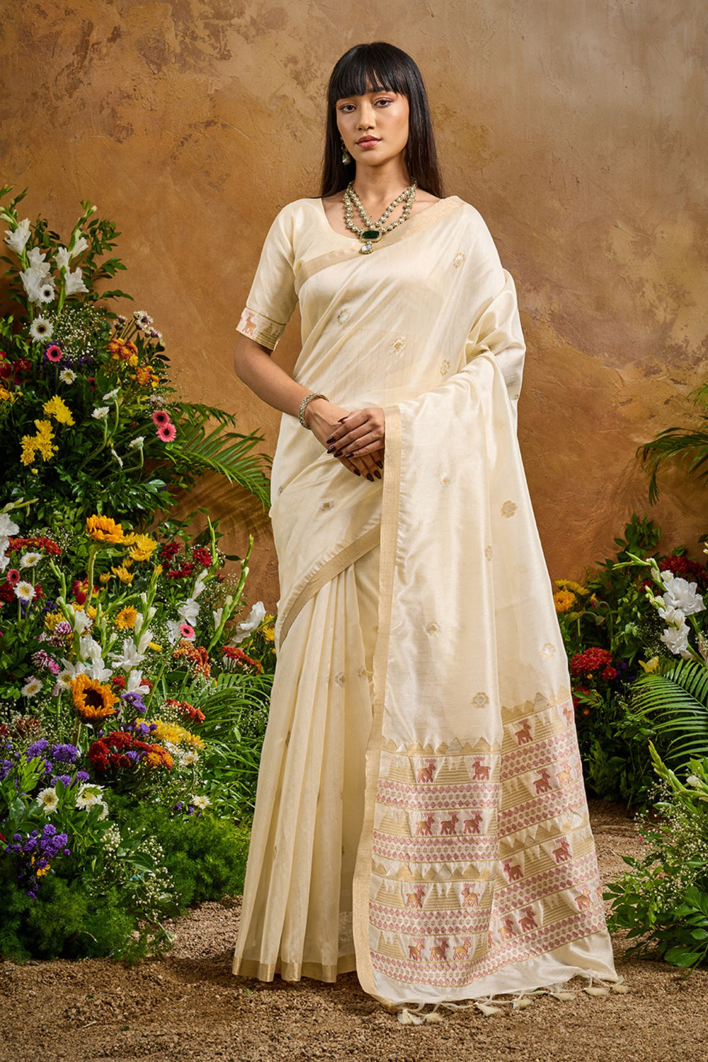 White Pure Soft Tussar Handloom Silk Saree 