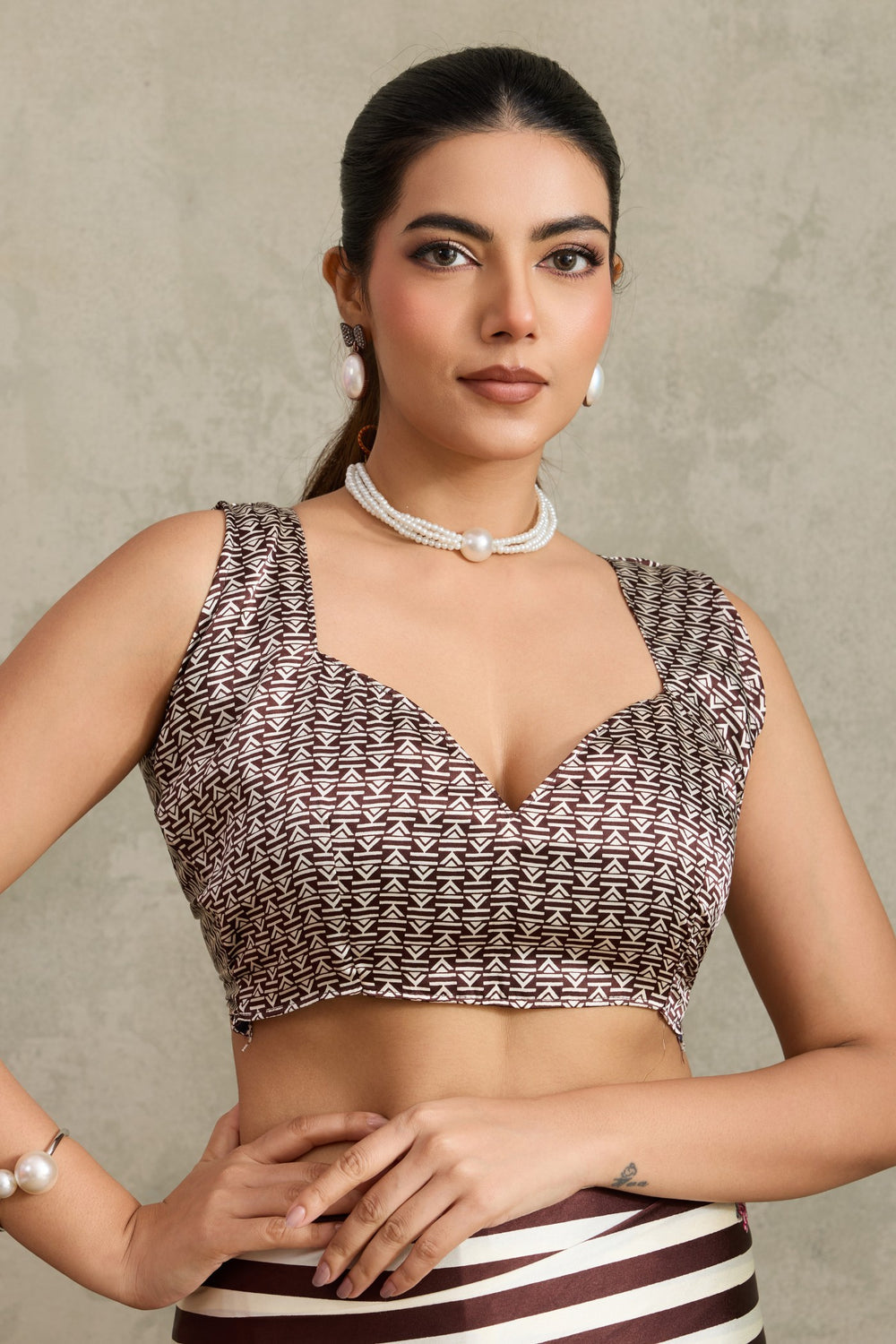 Umber Brown Pure Soft Modal Satin Ajrakh Print Satin Saree