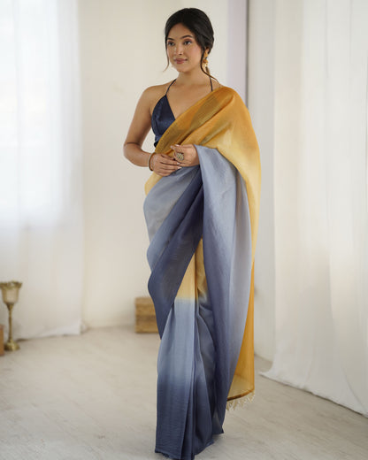 Yellow shaded Pure Soft Candy Crush Silk Ready to Wear Saree 