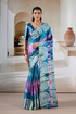 Blue Modal Satin Hand Prism Print Saree 