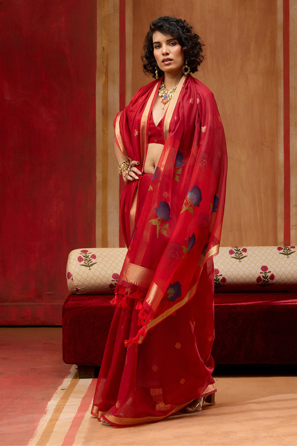 Red Pure Soft Moonga Cotton Handloom Saree