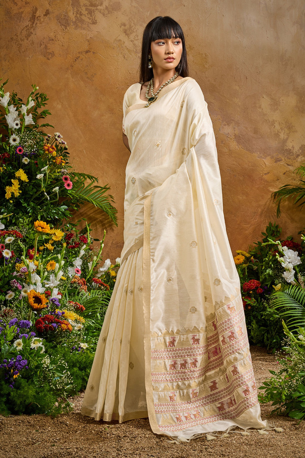 White Pure Soft Tussar Handloom Silk Saree 
