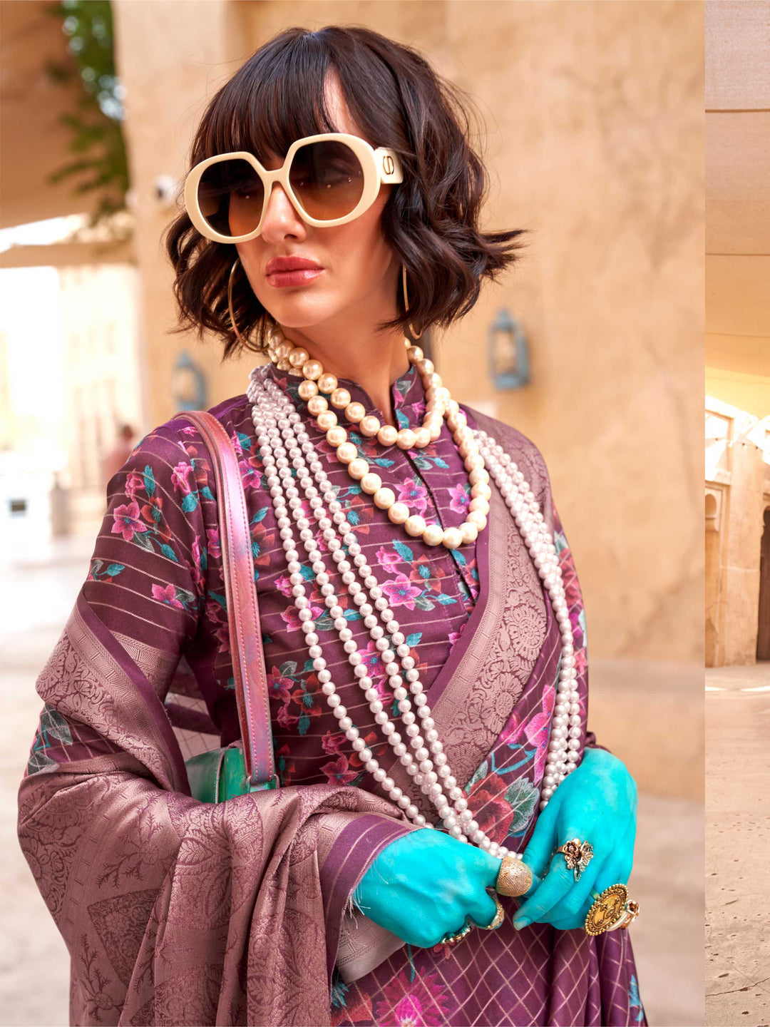 Purple Soft Georgette Floral Printed Saree