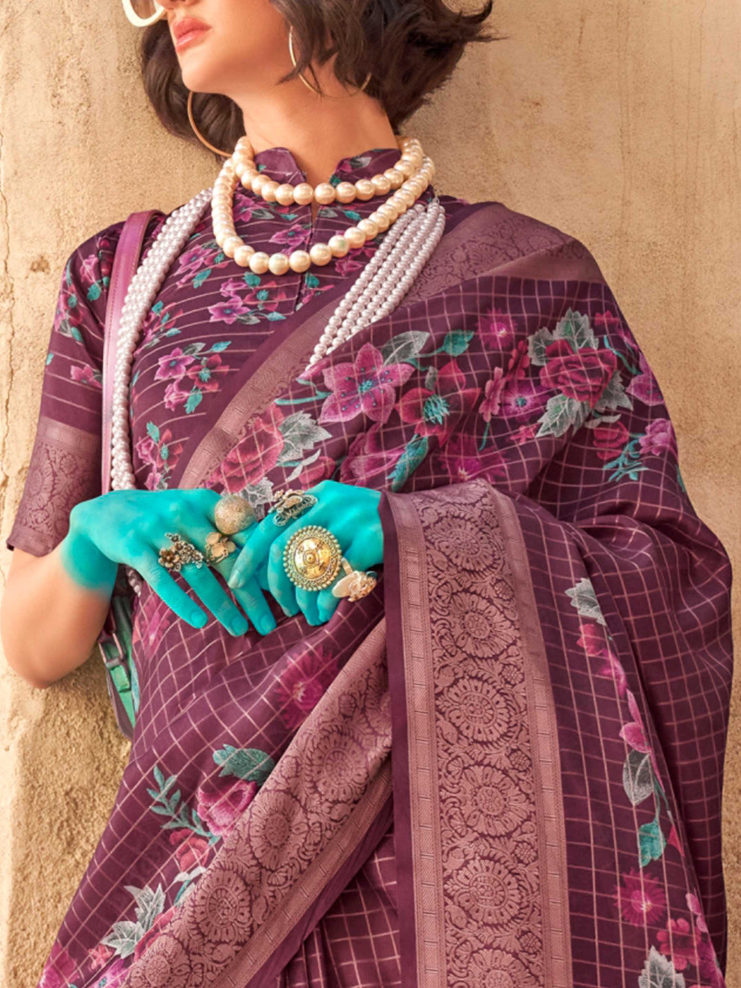 Purple Soft Georgette Floral Printed Saree