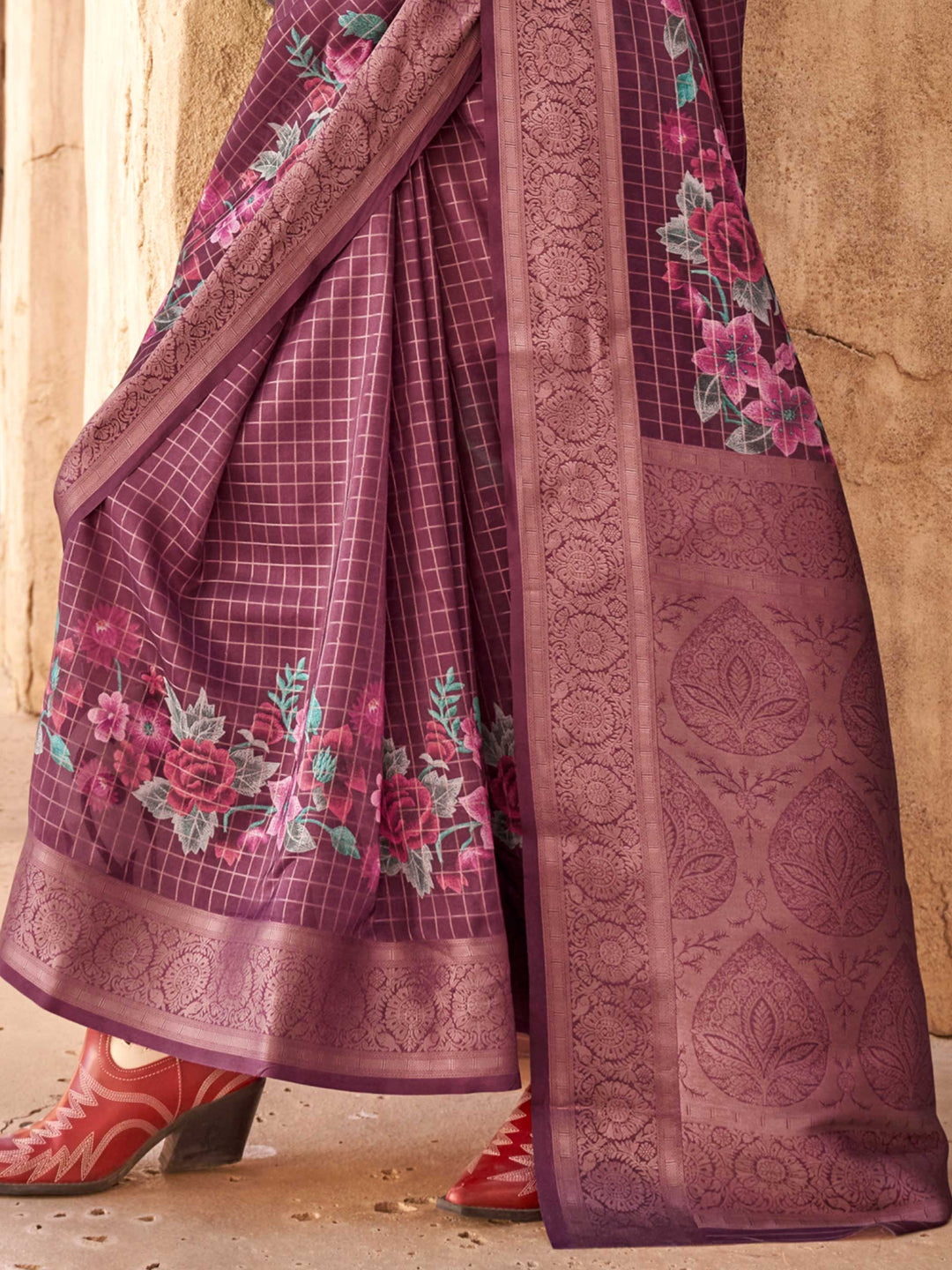 Purple Soft Georgette Floral Printed Saree