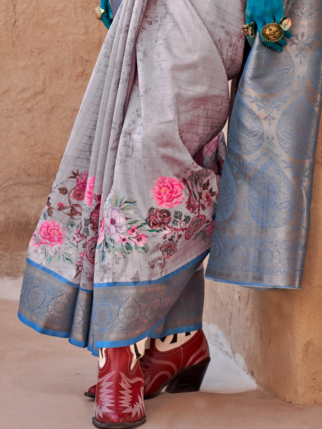 Blue Soft Georgette Floral Printed Saree