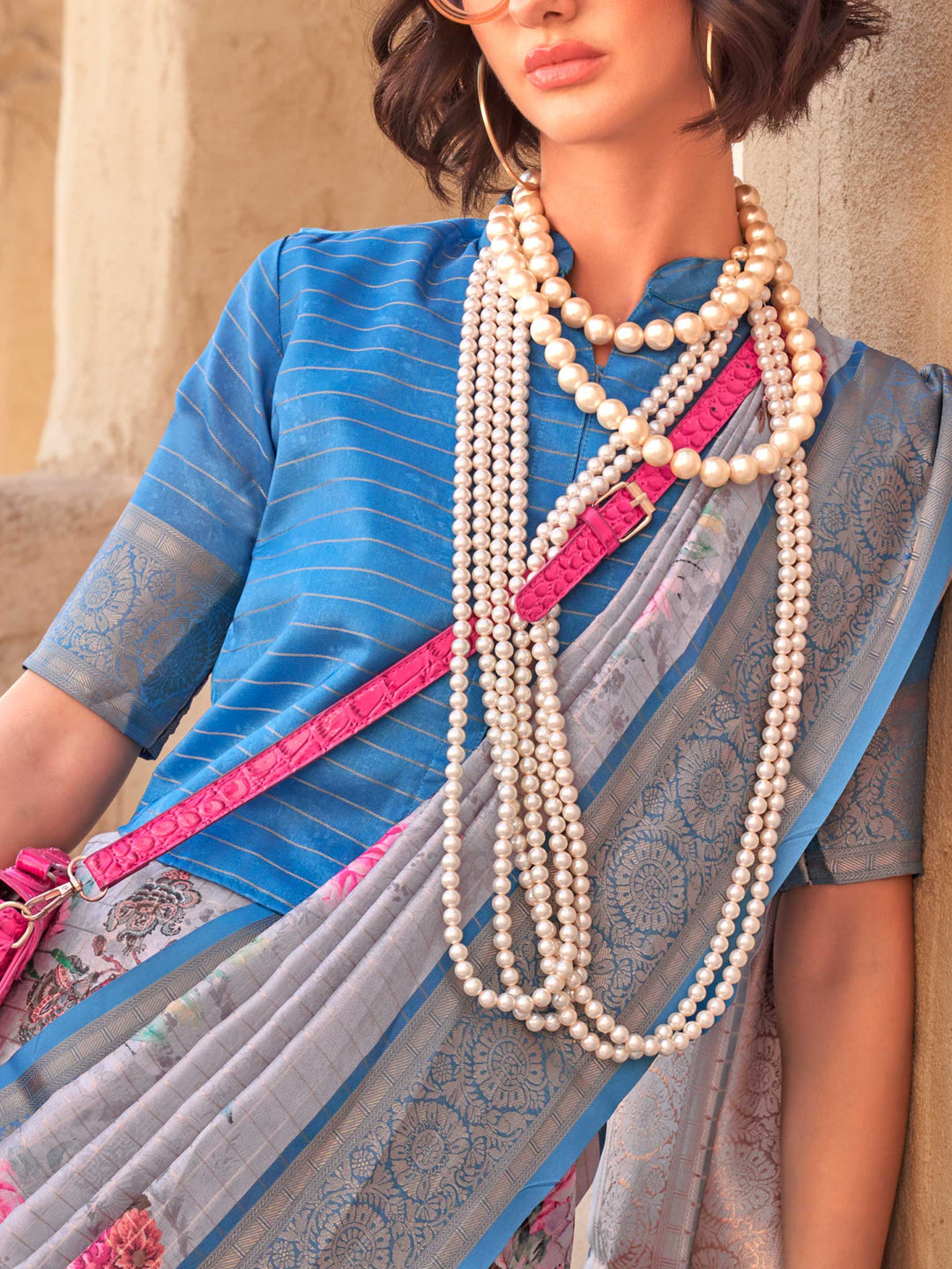 Blue Soft Georgette Floral Printed Saree