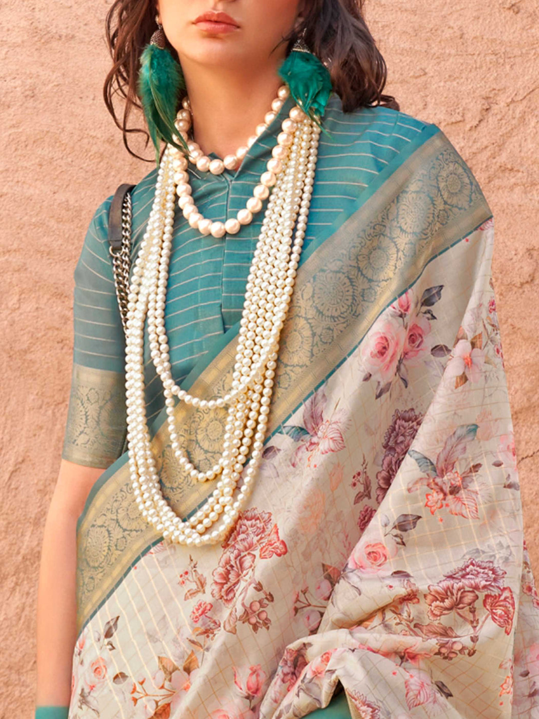 Beige Soft Georgette Floral Printed Saree