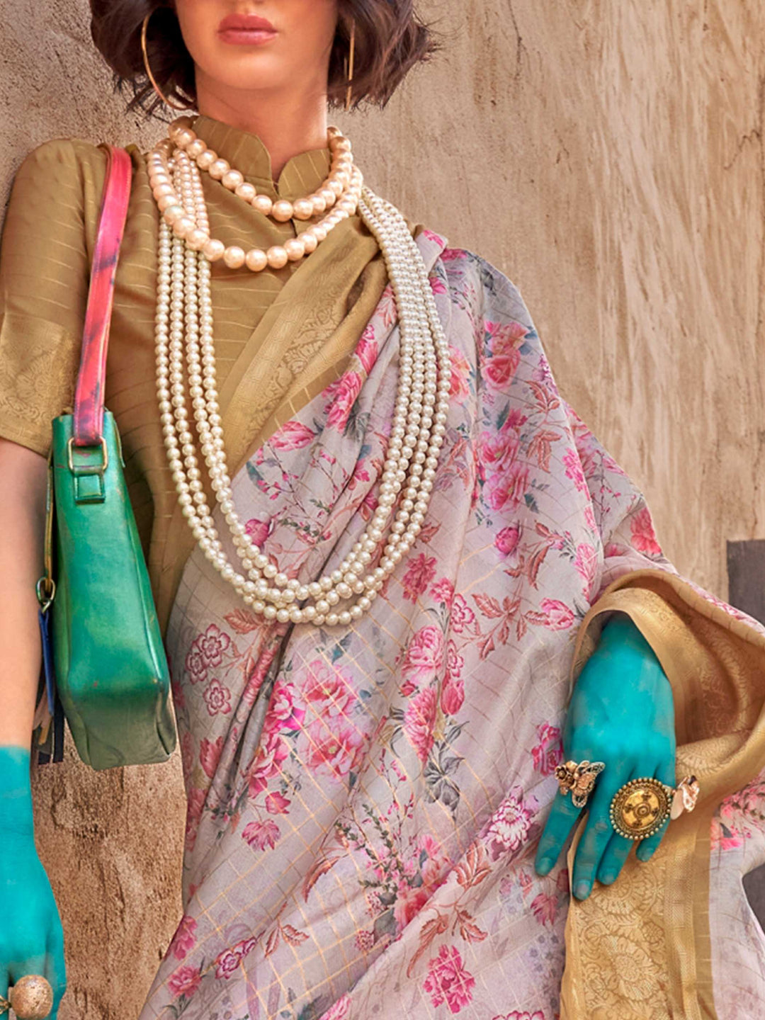 White Soft Georgette Floral Printed Saree