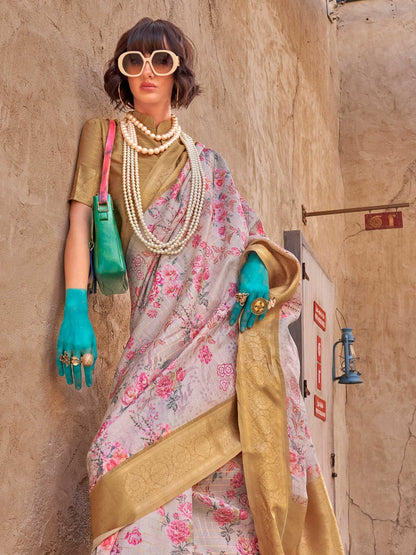 White Soft Georgette Floral Printed Saree Georgette Saree Anant Tex Exports Pvt.Ltd..