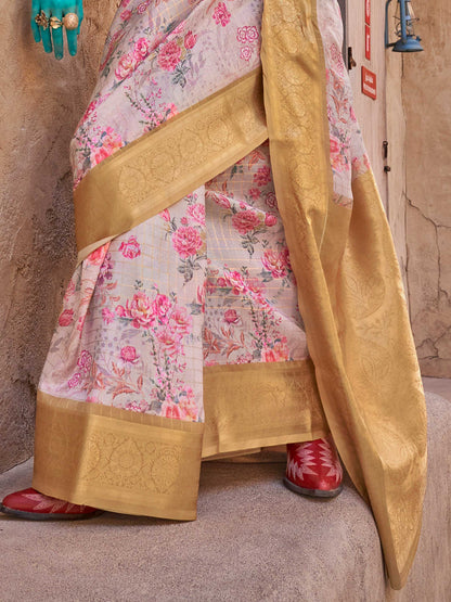 White Soft Georgette Floral Printed Saree Georgette Saree Anant Tex Exports Pvt.Ltd..