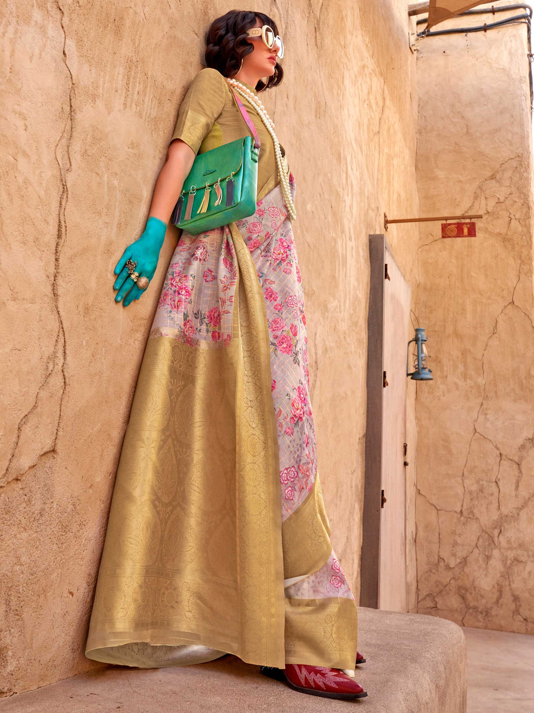 White Soft Georgette Floral Printed Saree