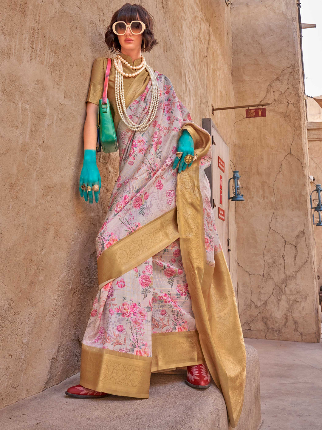 White Soft Georgette Floral Printed Saree