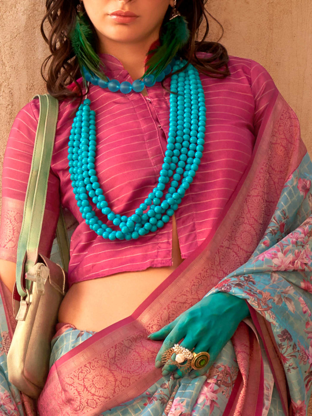 Blue Soft Georgette Floral Printed Saree