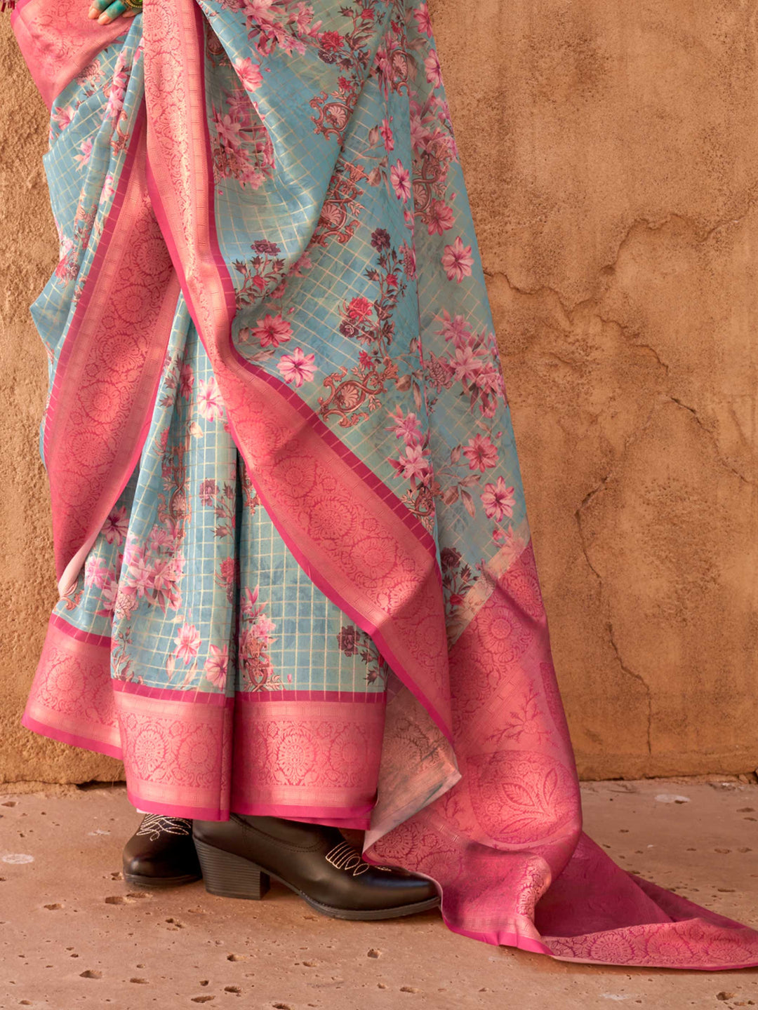 Blue Soft Georgette Floral Printed Saree