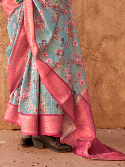 Blue Soft Georgette Floral Printed Saree Georgette Saree Anant Tex Exports Pvt.Ltd..