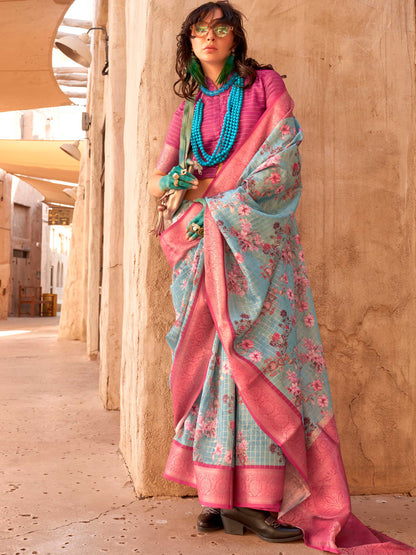 Blue Soft Georgette Floral Printed Saree Georgette Saree Anant Tex Exports Pvt.Ltd..
