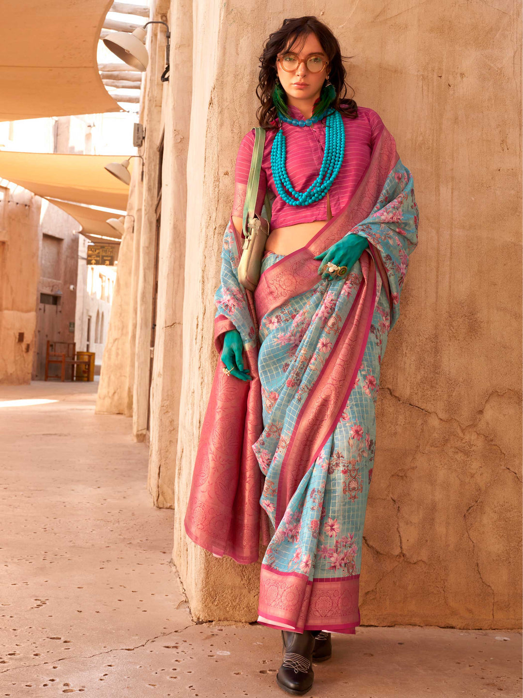 Blue Soft Georgette Floral Printed Saree