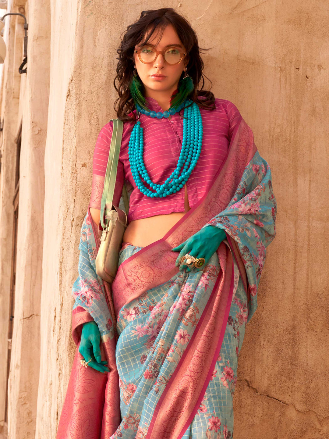 Blue Soft Georgette Floral Printed Saree