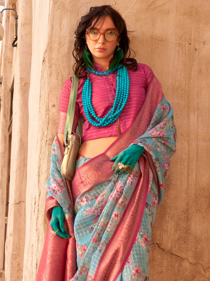 Blue Soft Georgette Floral Printed Saree Georgette Saree Anant Tex Exports Pvt.Ltd..