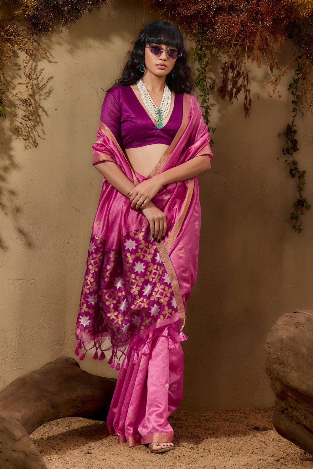 Pink Pure Tussar Handloom Silk Saree 