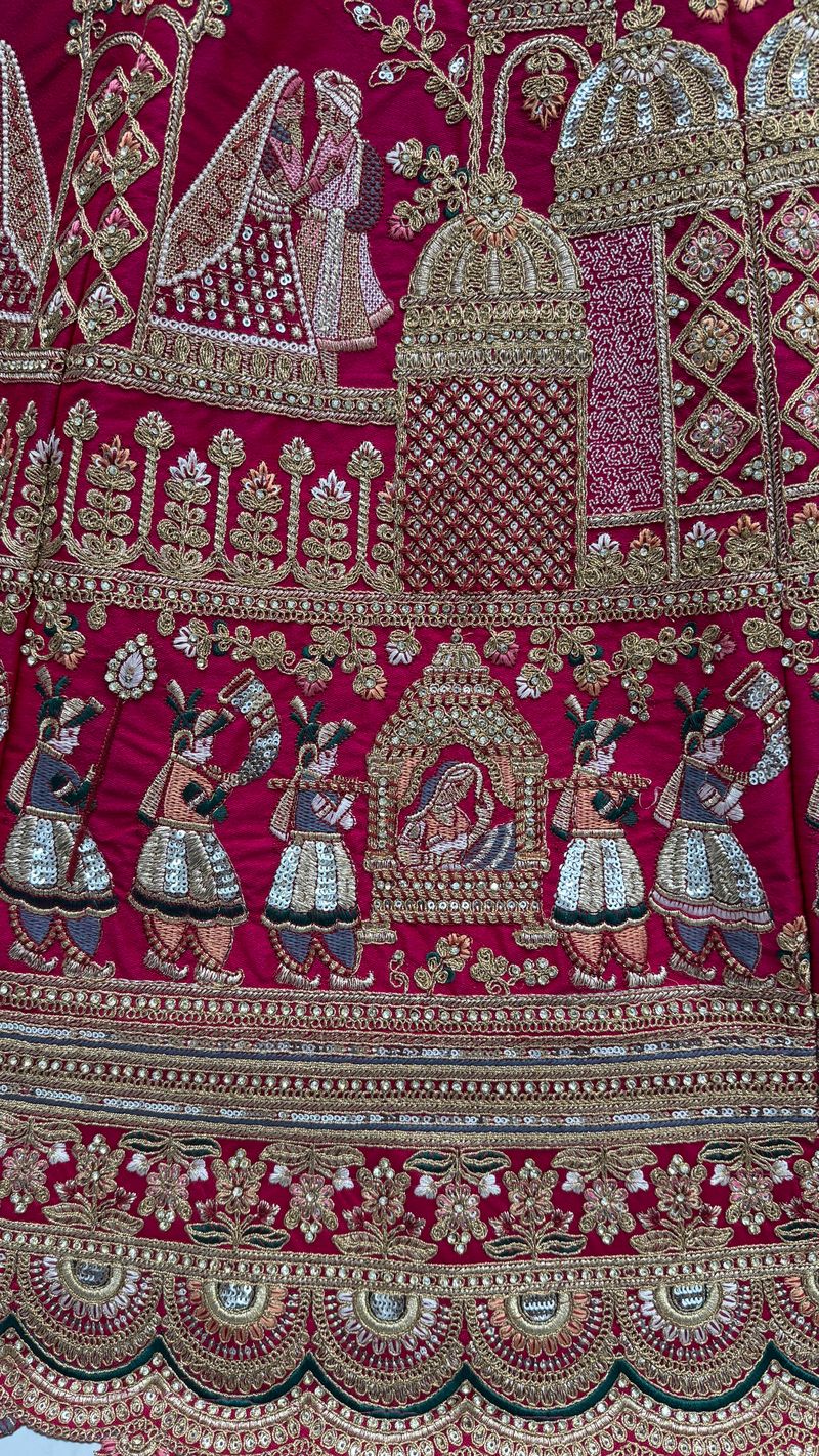 Pink Pure Soft Gadwal Silk Heavy Embroidery Work Bridal Lehenga 