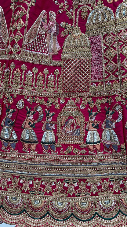 Pink Pure Soft Gadwal Silk Heavy Embroidery Work Bridal Lehenga 