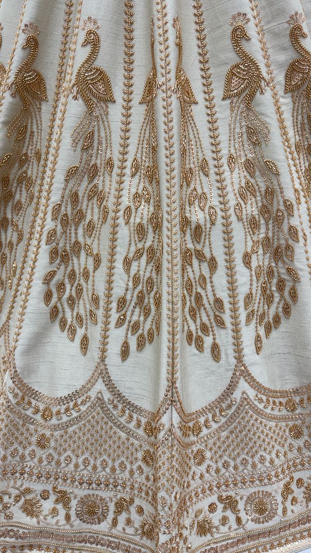 Off White Pure Soft Heavy Net Sequins Embroidery Work Bridal Lehenga Choli 