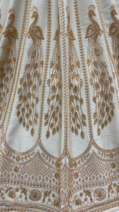 Off White Pure Soft Heavy Net Sequins Embroidery Work Bridal Lehenga Choli 