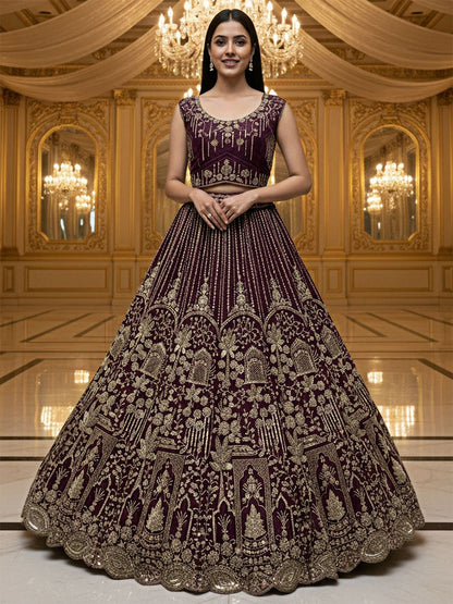 Merlot Pure Soft Net Heavy Embroidery Work Bridal Lehenga Bridal Lehenga Anant Tex Exports Pvt.Ltd..