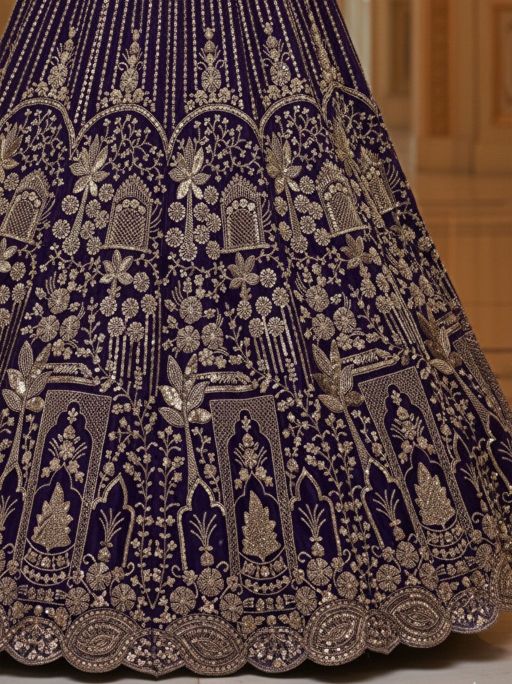 Violet Pure Soft Net Heavy Embroidery Work Bridal Lehenga