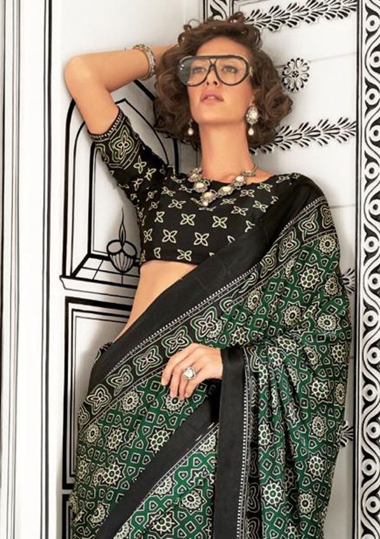 Ajrakh Print Japan Crape Saree