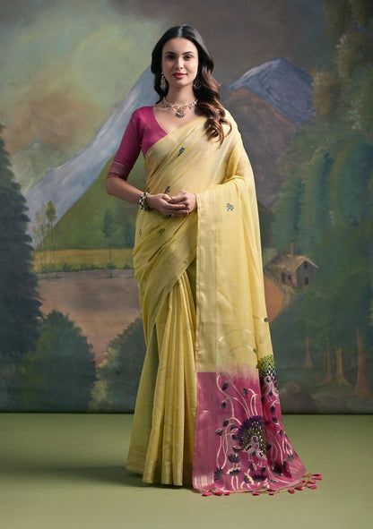 Lemon Yellow Pure Soft Munga Handloom Weaving Cotton Saree Cotton saree Anant Tex Exports Pvt.Ltd..