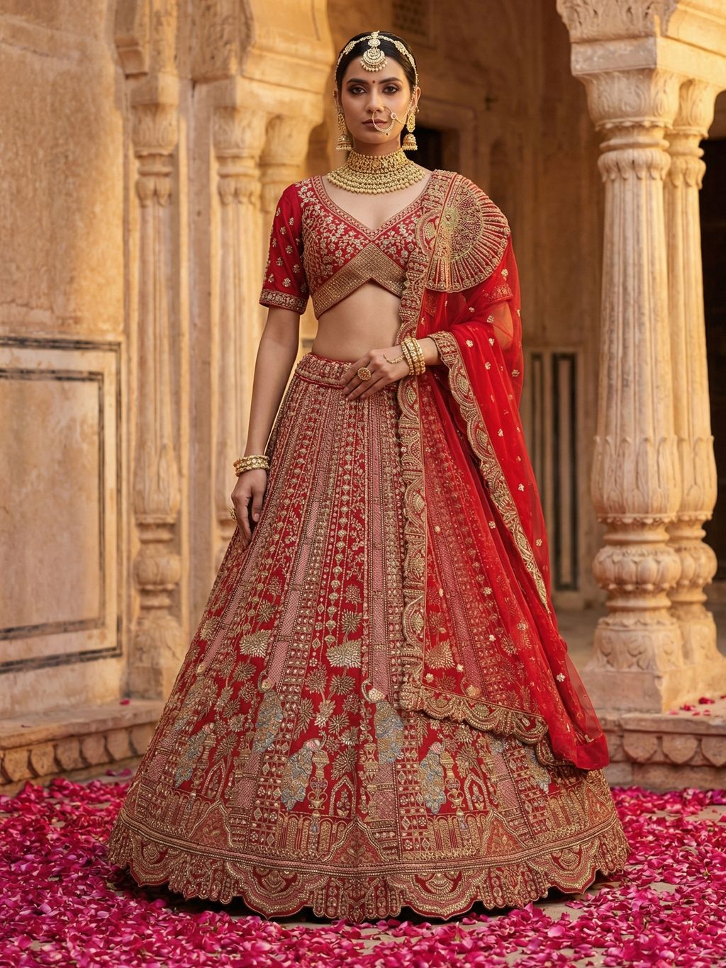 Pink Pure Soft Silk Heavy Embroidery Work Bridal Lehenga