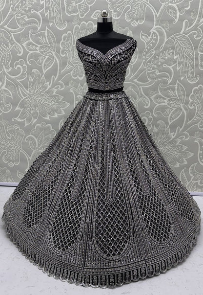 Black Pure Soft Net Heavy Embroidery Work Bridal Lehenga
