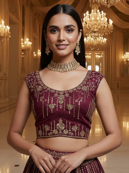 Rasperry Pure Soft Net Heavy Embroidery Work Bridal Lehenga Bridal Lehenga Anant Tex Exports Pvt.Ltd..