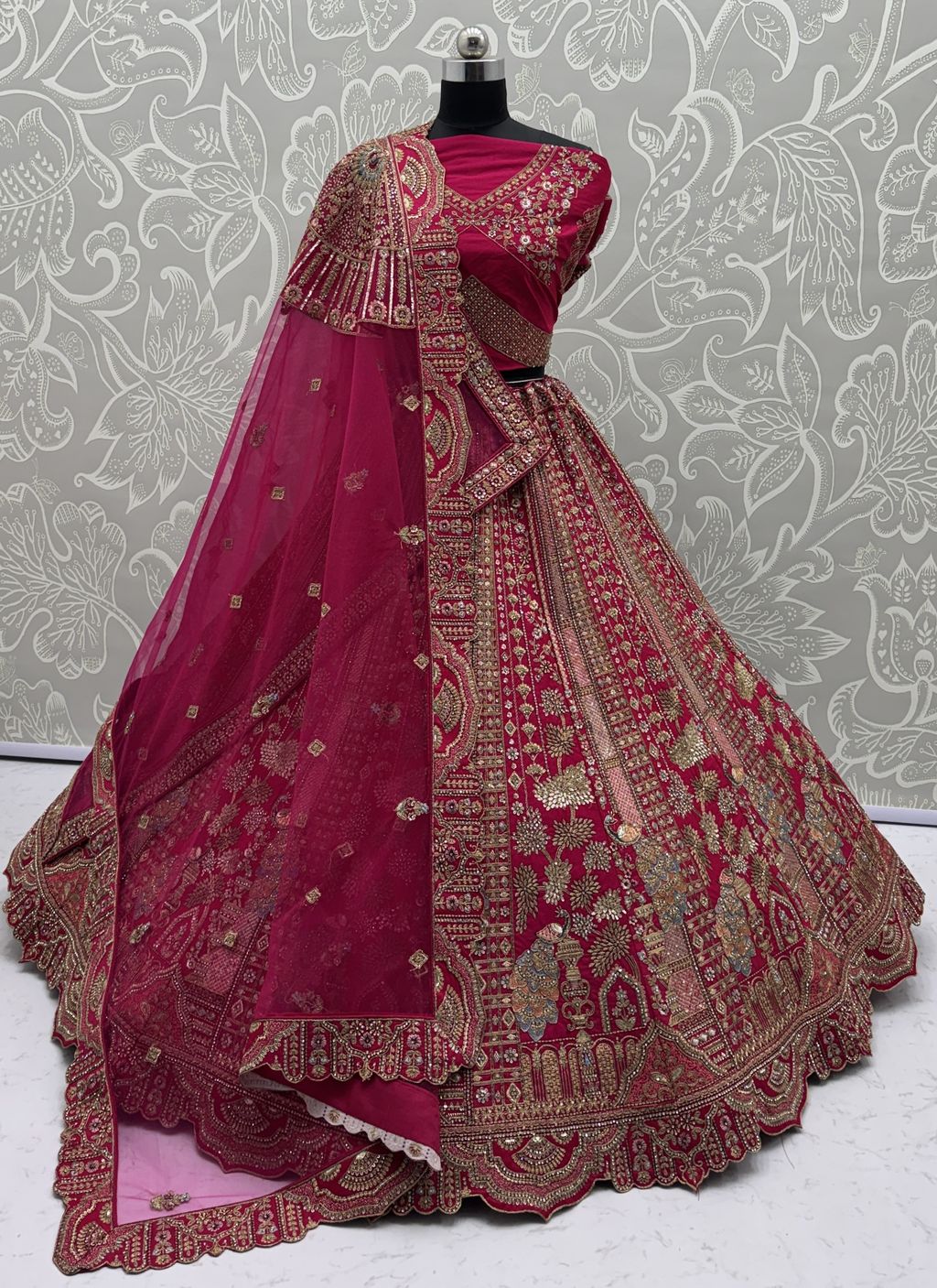 Pink Pure Soft Silk Heavy Embroidery Work Bridal Lehenga