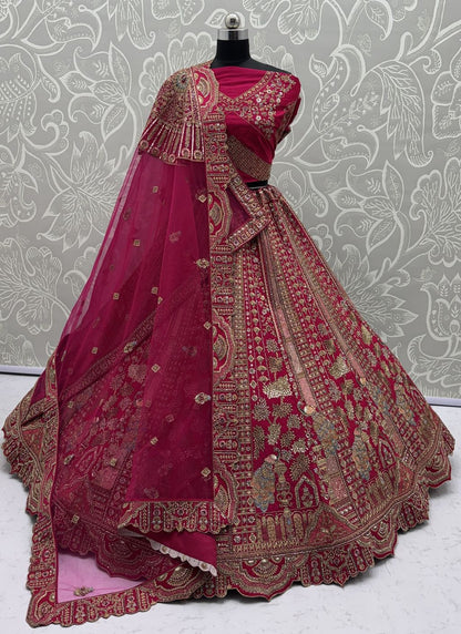 Pink Pure Soft Silk Heavy Embroidery Work Bridal Lehenga