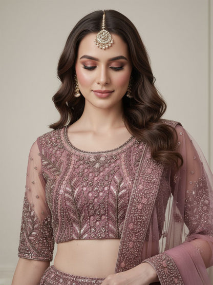 Pink Pure Soft Heavy net Silk Heavy Embroidery Work Bridal Lehenga