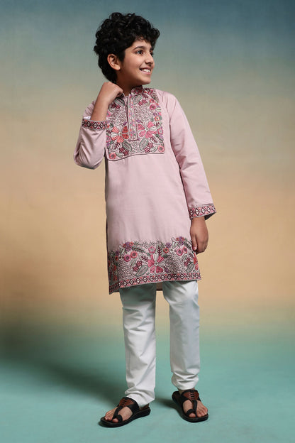 Pink Pure Viscose Silk Kids Boy Kurta Pajama