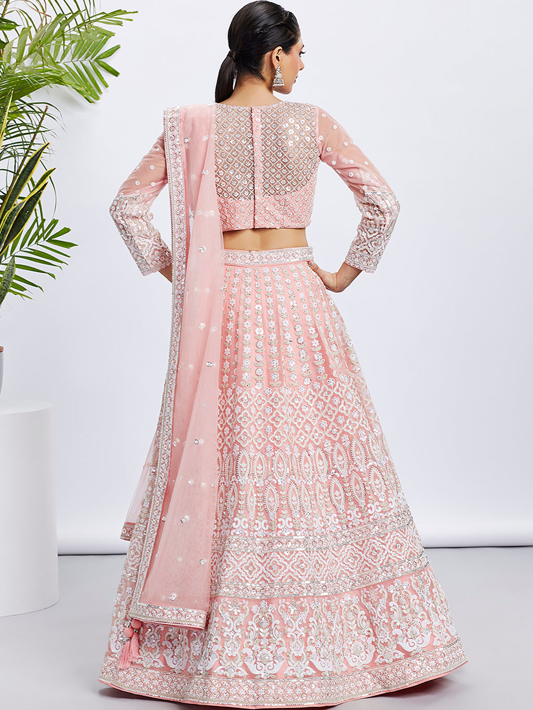 Coral Net Sequins and Thread Embroidery Lehenga choli &amp; Dupatta