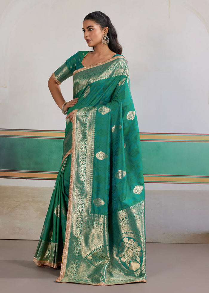 Hunter Green Woven Banarasi Satin Silk Saree