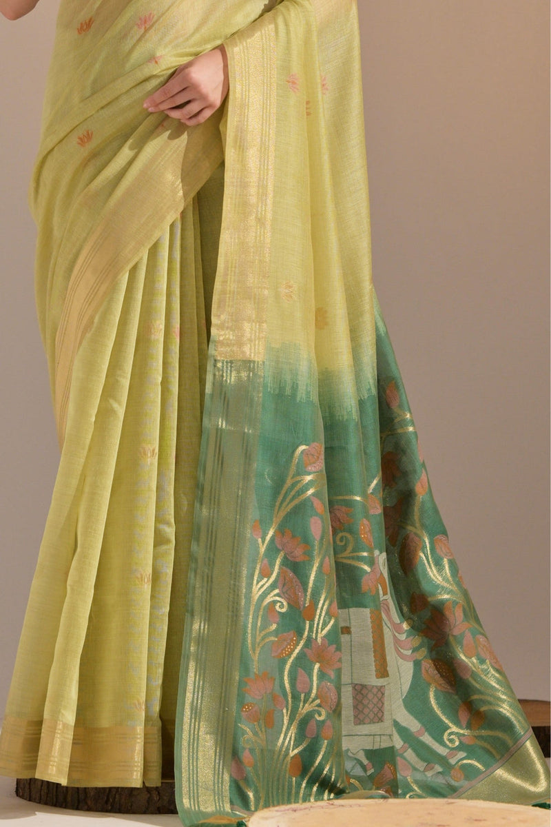 Light Sun Yellow Soft Muga Cotton Saree