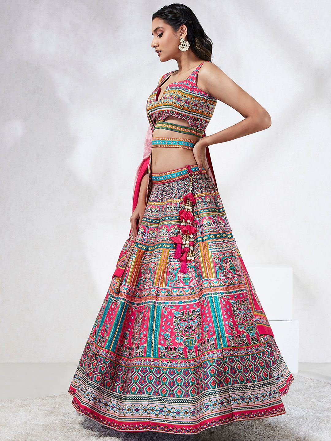 Pink Pure Georgette Position Printing with &amp; Stone work Lehenga Choli