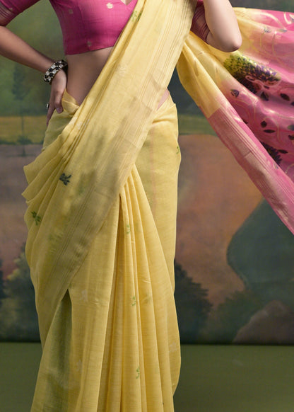 Lemon Yellow Pure Soft Munga Handloom Weaving Cotton Saree Cotton saree Anant Tex Exports Pvt.Ltd..
